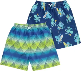 2 or 3-Pack Boys Swim Trunks, Kids Quick Dry Swimming Shorts with Liner - Solid/Printed Swimwear