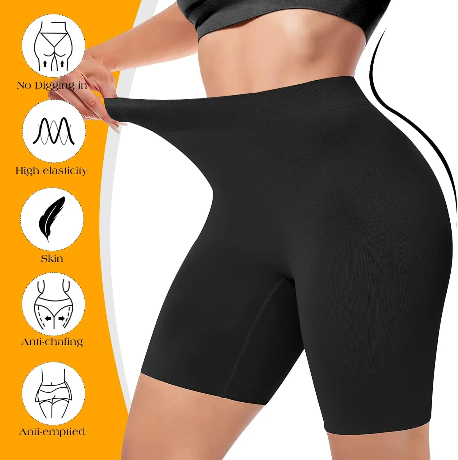 2 Pack Anti Chafing Shorts Women, Seamless Slip Shorts for Under Dresses, Spandex Bike Short for Yoga Workout