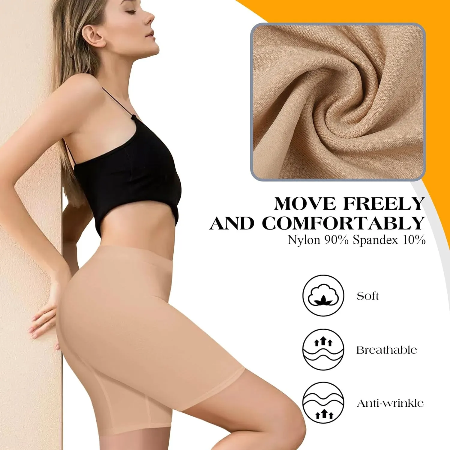 2 Pack Anti Chafing Shorts Women, Seamless Slip Shorts for Under Dresses, Spandex Bike Short for Yoga Workout