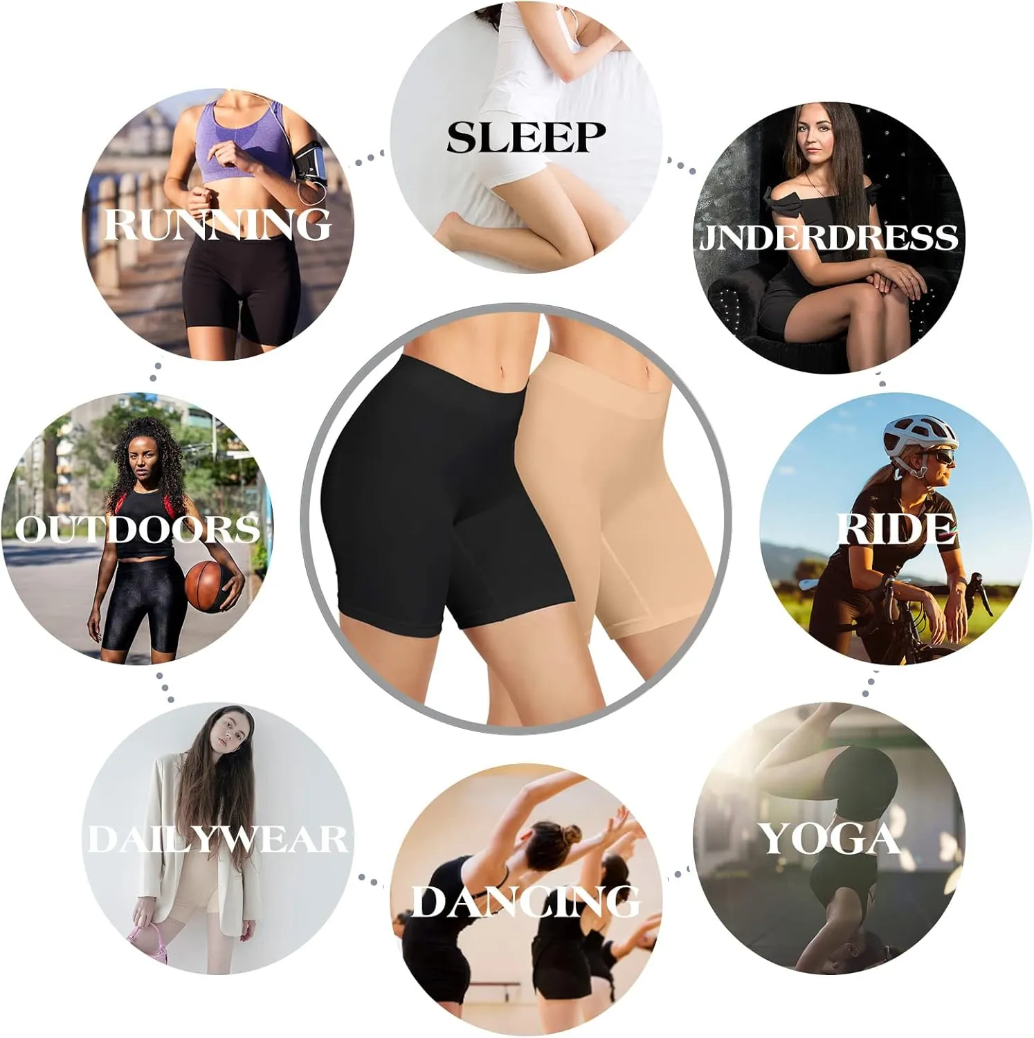 2 Pack Anti Chafing Shorts Women, Seamless Slip Shorts for Under Dresses, Spandex Bike Short for Yoga Workout