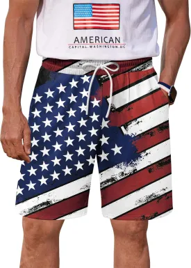 Arvilhill Men American Flag Shorts Patriotic Stars Stripes SweatShorts with Elastic Waistband (S-3XL)