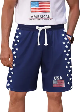 Arvilhill Men American Flag Shorts Patriotic Stars Stripes SweatShorts with Elastic Waistband (S-3XL)