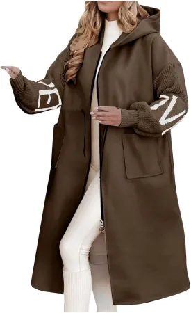 Autumn fashion women's casual comfort with chinstrap pocket Long patchwork waist adjustable warm coat