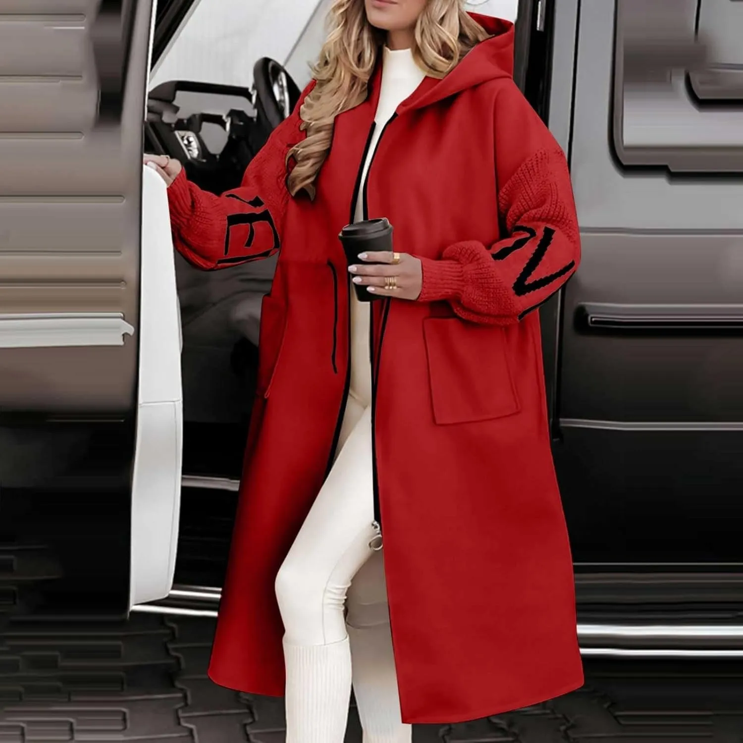 Autumn fashion women's casual comfort with chinstrap pocket Long patchwork waist adjustable warm coat