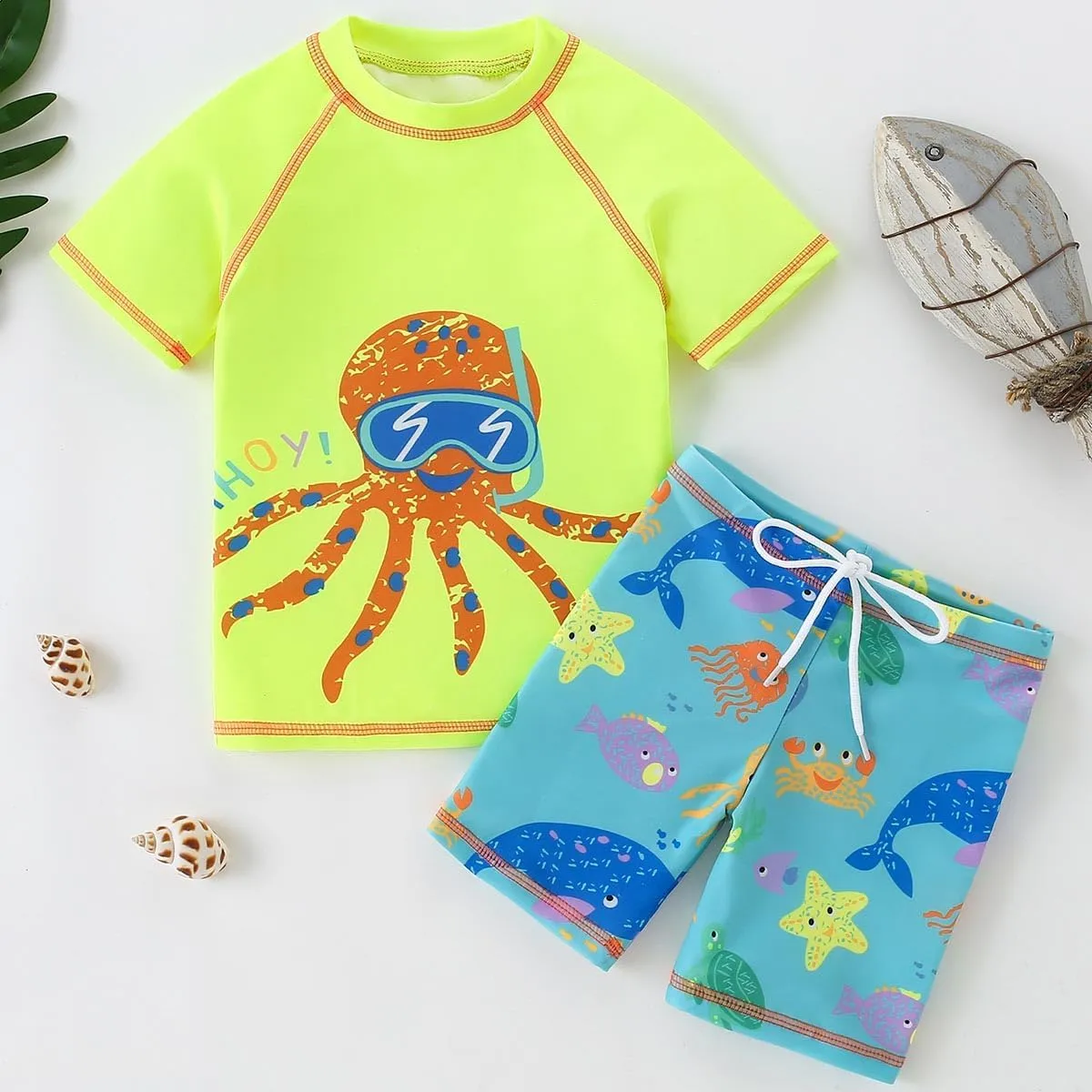 Baby Little Boys 2-10T Summer Swimwear Two Piece Rash Guard Bathing Suits Sun Protection Swimsuits Beachwear