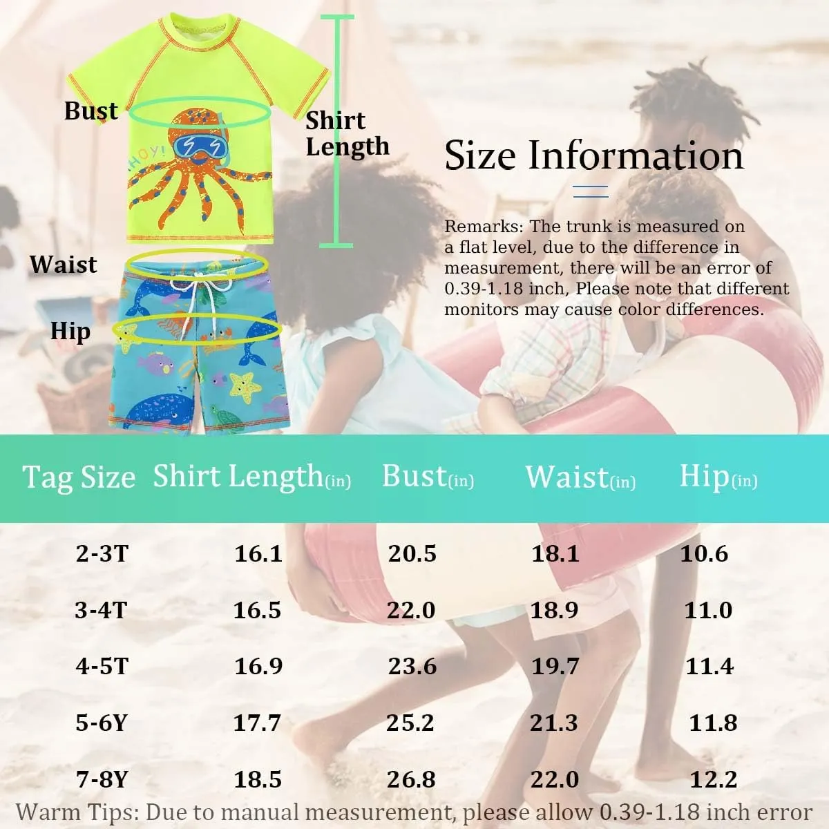 Baby Little Boys 2-10T Summer Swimwear Two Piece Rash Guard Bathing Suits Sun Protection Swimsuits Beachwear