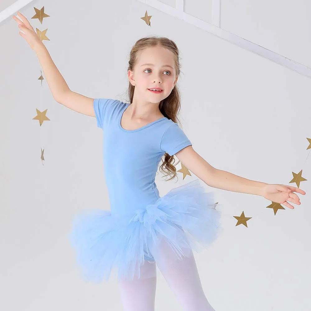 Bezioner Girls Cotton Ballet Dance Dress Cute Tutu Skirted Leotard Short Sleeve