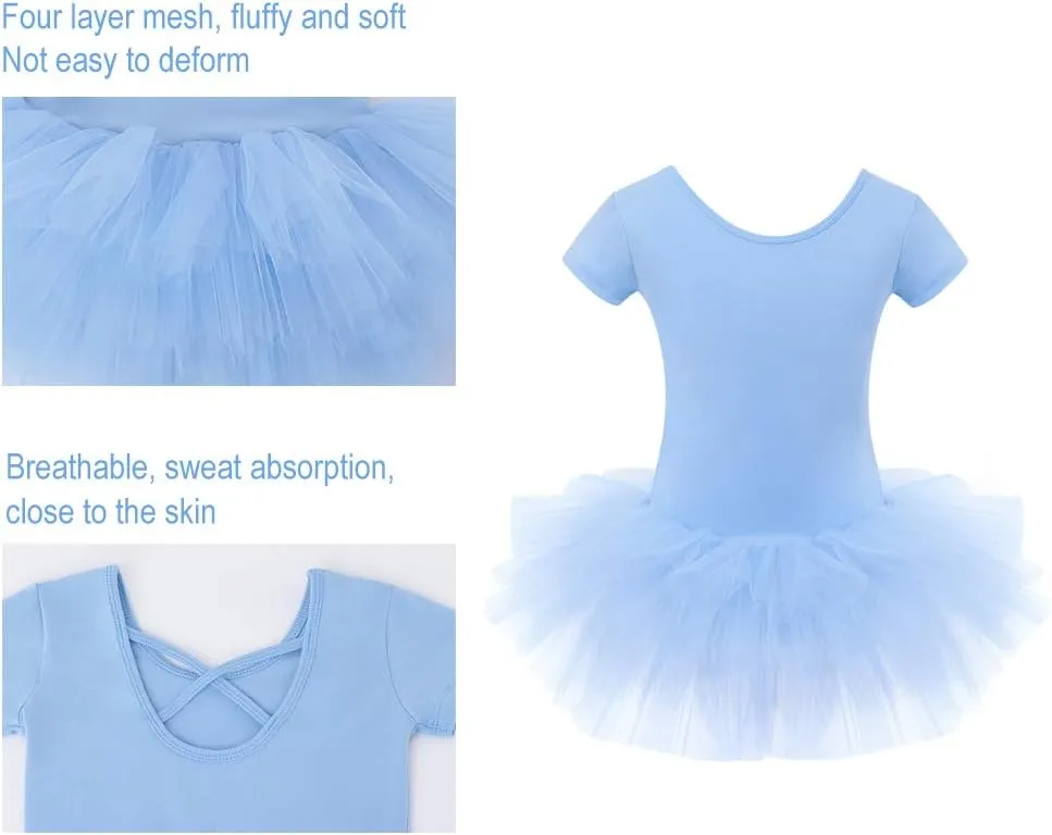 Bezioner Girls Cotton Ballet Dance Dress Cute Tutu Skirted Leotard Short Sleeve
