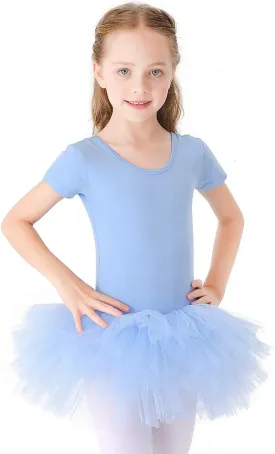 Bezioner Girls Cotton Ballet Dance Dress Cute Tutu Skirted Leotard Short Sleeve