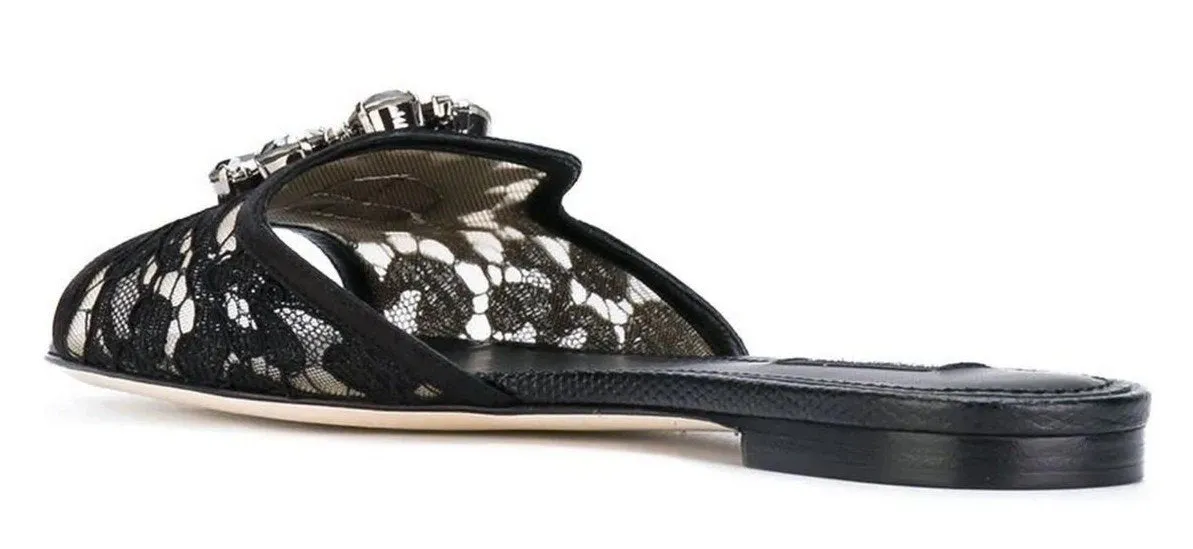 Bianca Embellished Flat Sandals, Black