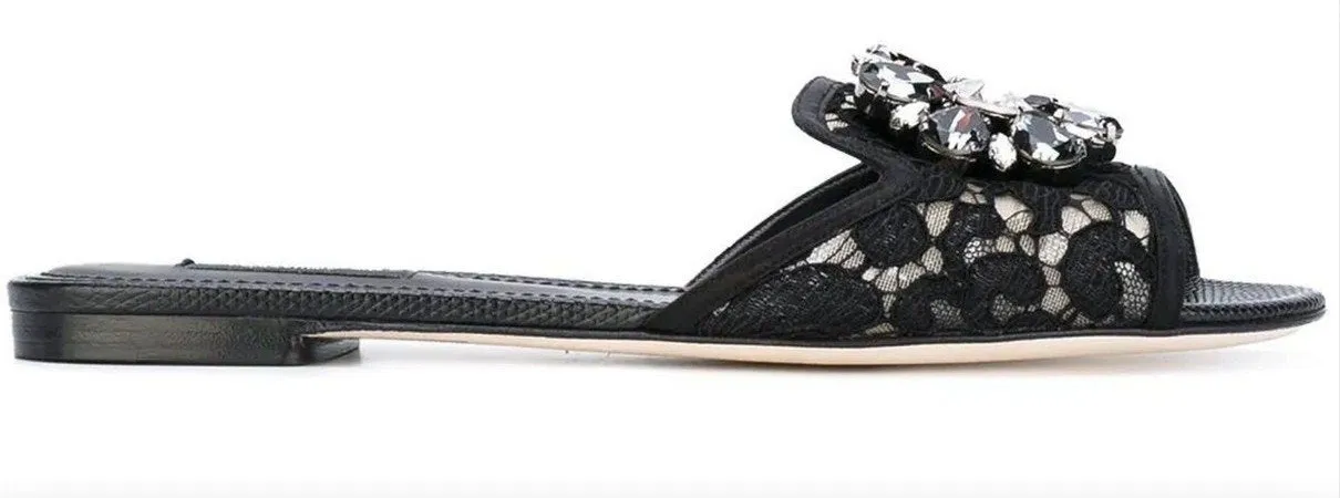 Bianca Embellished Flat Sandals, Black