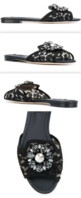 Bianca Embellished Flat Sandals, Black