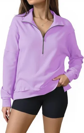 BLENCOT Womens Oversized Sweatshirt Half Zip Fleece Pullover Long Sleeve Fall Side Slit Tops
