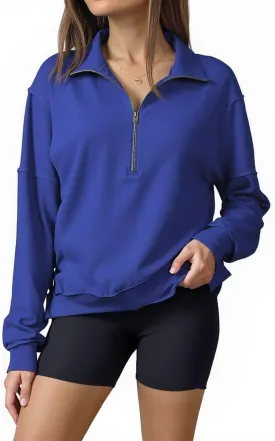 BLENCOT Womens Oversized Sweatshirt Half Zip Fleece Pullover Long Sleeve Fall Side Slit Tops