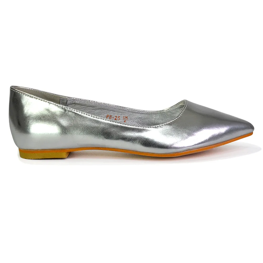 Bubbles Bridal Flats Pointed Toe Wedding Slip on Flat Ballerina Pump Shoes in Gold
