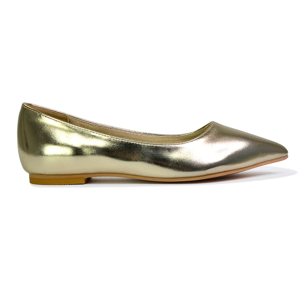 Bubbles Bridal Flats Pointed Toe Wedding Slip on Flat Ballerina Pump Shoes in Gold