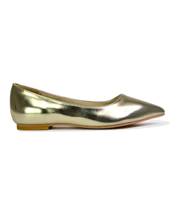 Bubbles Bridal Flats Pointed Toe Wedding Slip on Flat Ballerina Pump Shoes in Gold