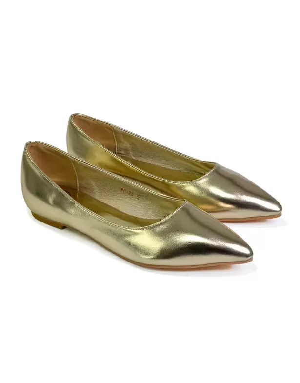 Bubbles Bridal Flats Pointed Toe Wedding Slip on Flat Ballerina Pump Shoes in Gold