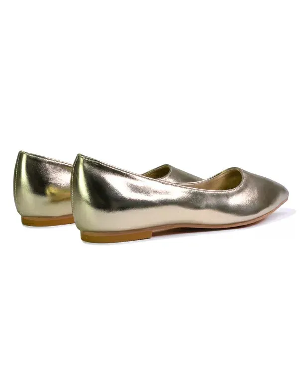 Bubbles Bridal Flats Pointed Toe Wedding Slip on Flat Ballerina Pump Shoes in Gold