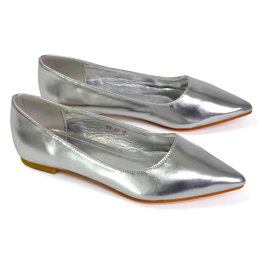 Bubbles Bridal Flats Pointed Toe Wedding Slip on Flat Ballerina Pump Shoes in Gold
