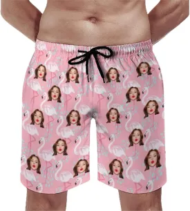 Custom Face Men's Stretch Swim Trunks Personalized with USA Flag Quick Dry Drawstring Elastic Waist Shorts Bathing Suit