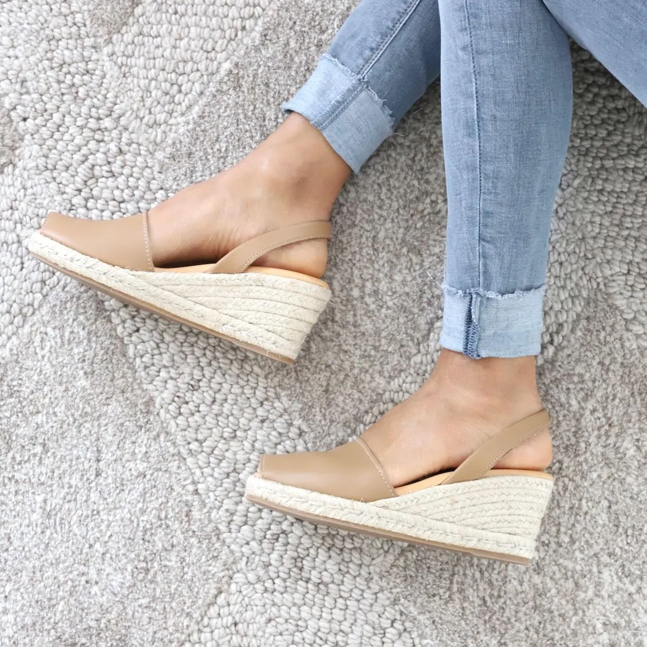 Espadrille Wedges for Women  Dressy Soft Leather Peep Toe Womens Wedge Sandals, Casual Summer Slip on Espadrilles