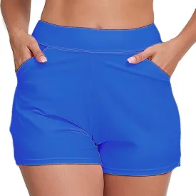 Halcurt Women's 3 Inch High Waisted Swim Short with Liner Pokcet Boardshorts Swimsuit Bottoms