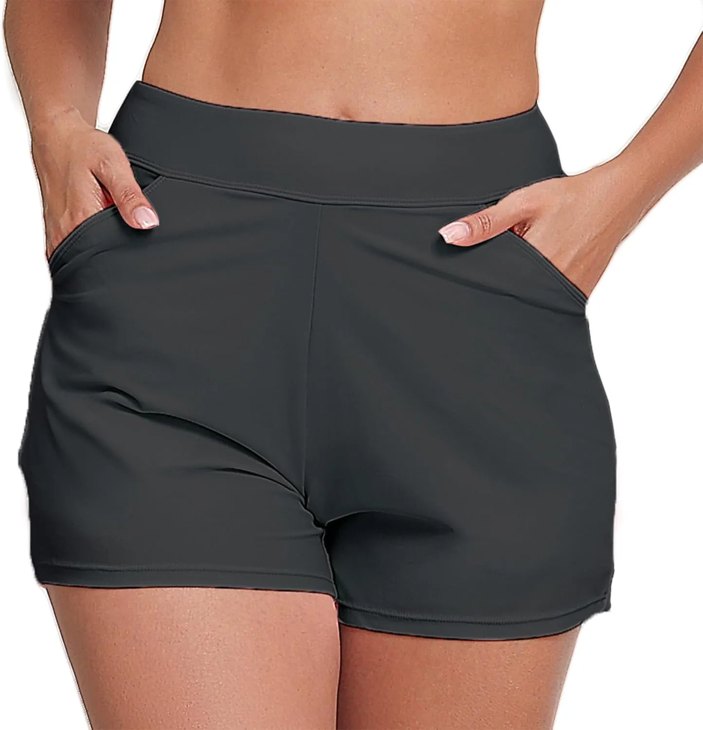 Halcurt Women's 3 Inch High Waisted Swim Short with Liner Pokcet Boardshorts Swimsuit Bottoms