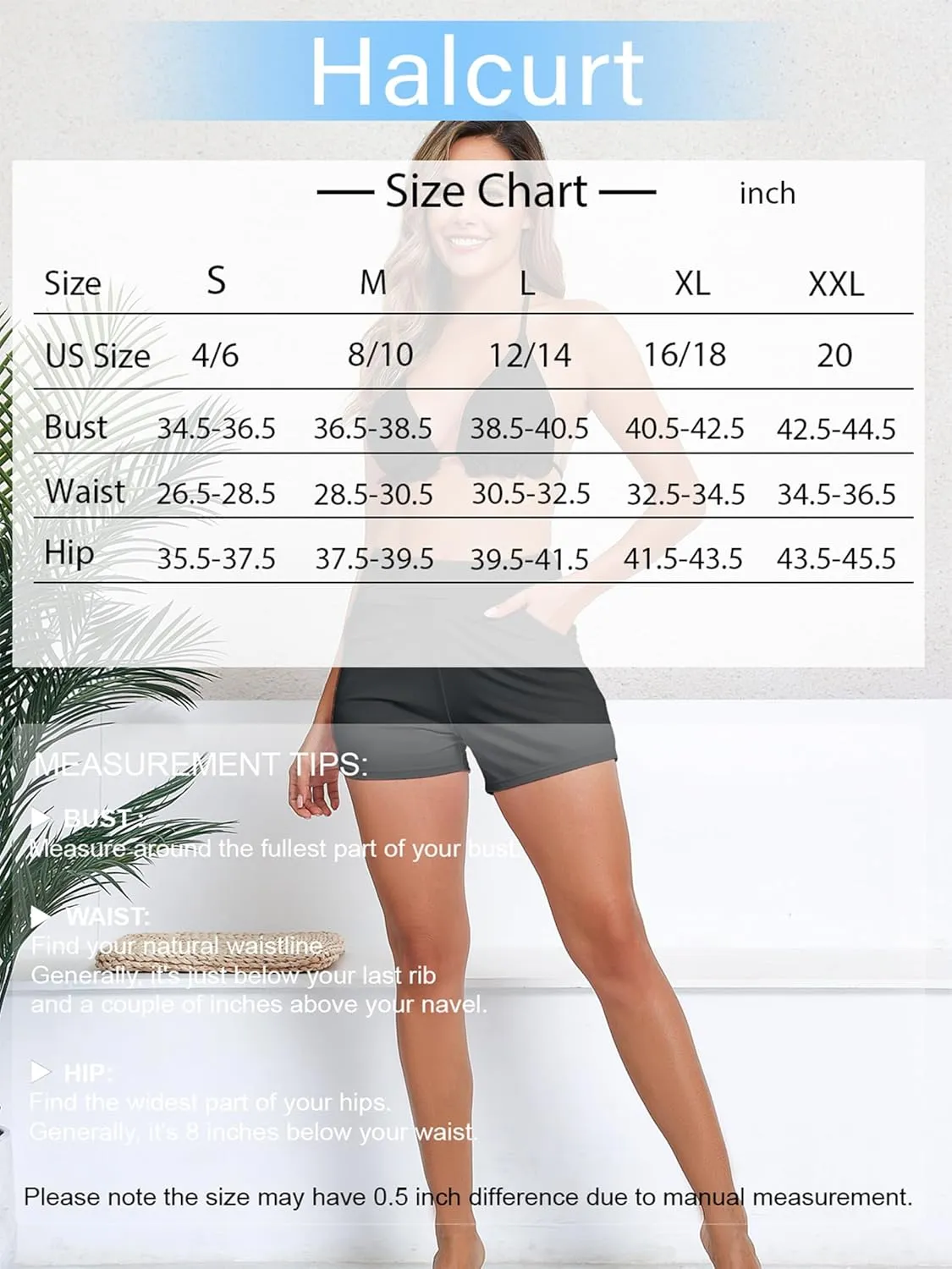 Halcurt Women's 3 Inch High Waisted Swim Short with Liner Pokcet Boardshorts Swimsuit Bottoms