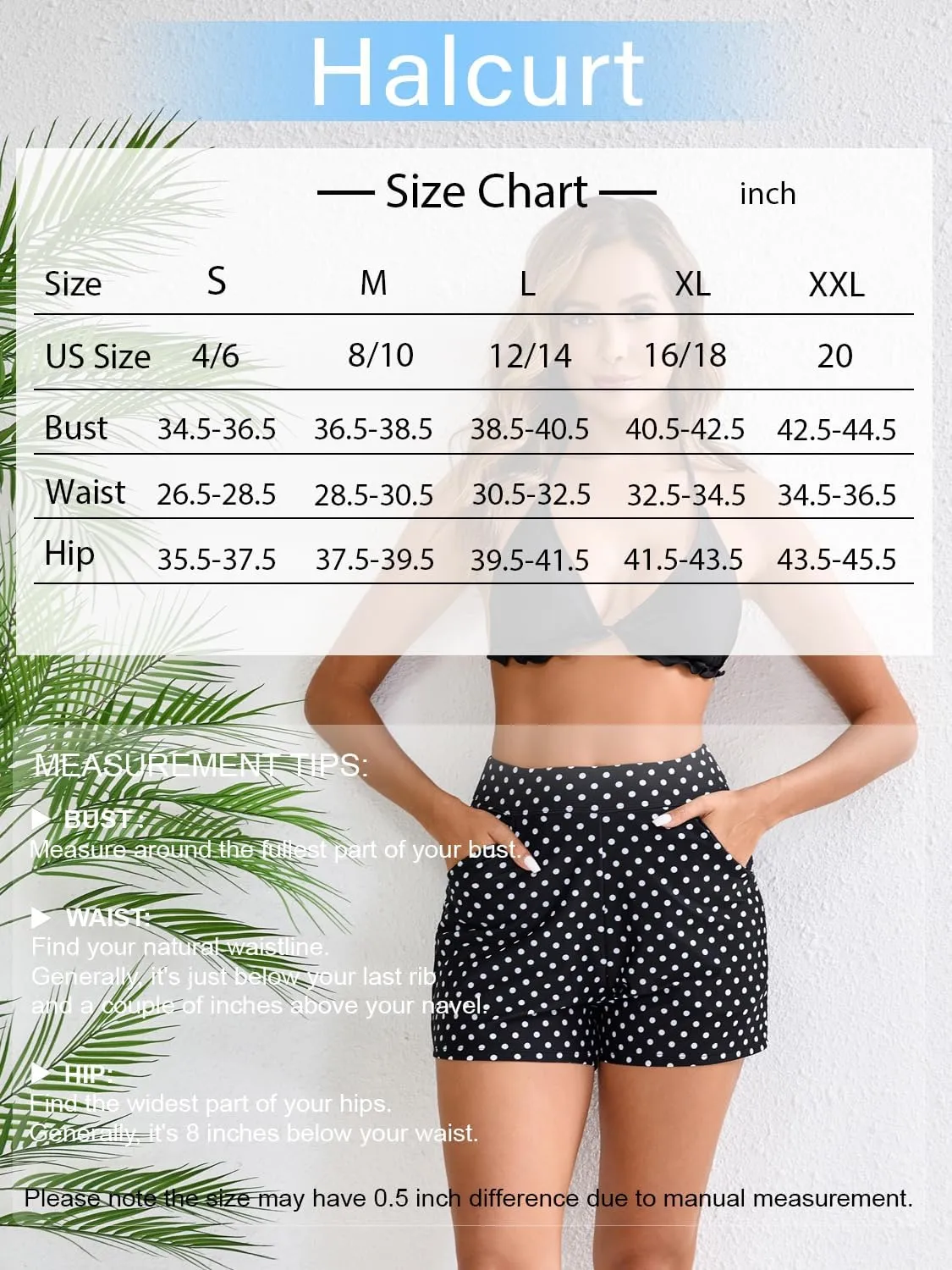 Halcurt Women's 3 Inch High Waisted Swim Short with Liner Pokcet Boardshorts Swimsuit Bottoms