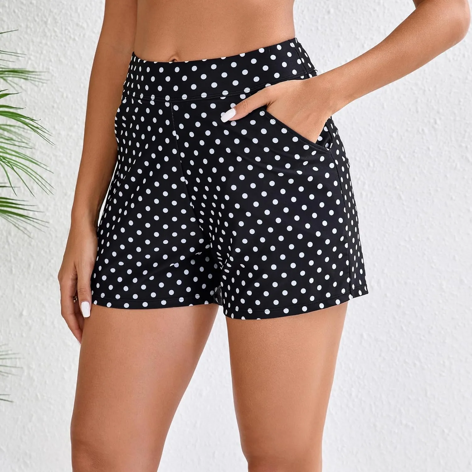 Halcurt Women's 3 Inch High Waisted Swim Short with Liner Pokcet Boardshorts Swimsuit Bottoms