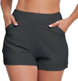 Halcurt Women's 3 Inch High Waisted Swim Short with Liner Pokcet Boardshorts Swimsuit Bottoms