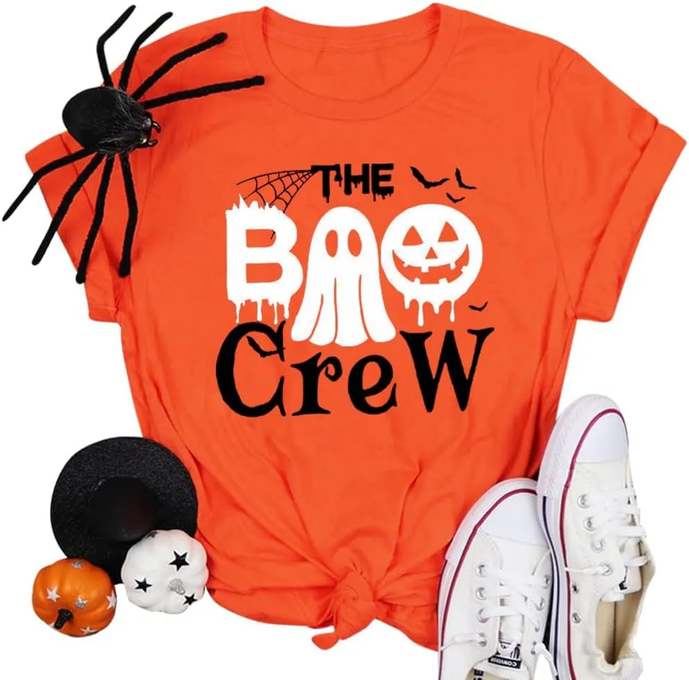 Halloween Shirts for Women Boo Crew Funny Ghost Graphic T Shirts