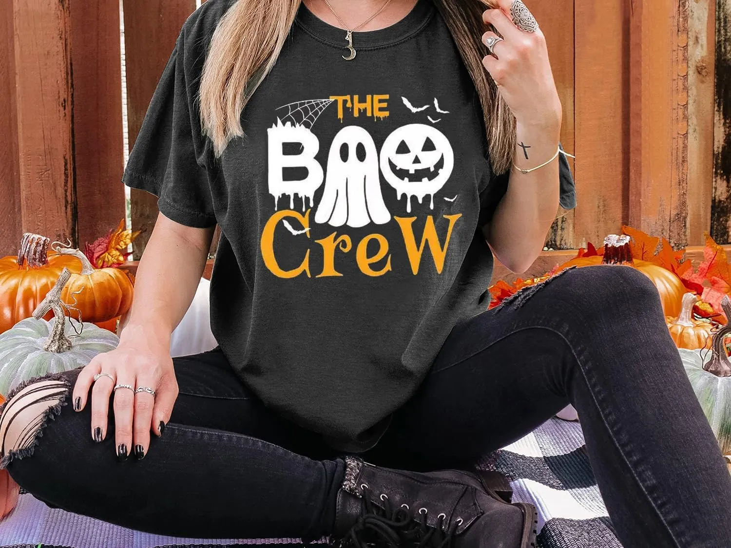 Halloween Shirts for Women Boo Crew Funny Ghost Graphic T Shirts