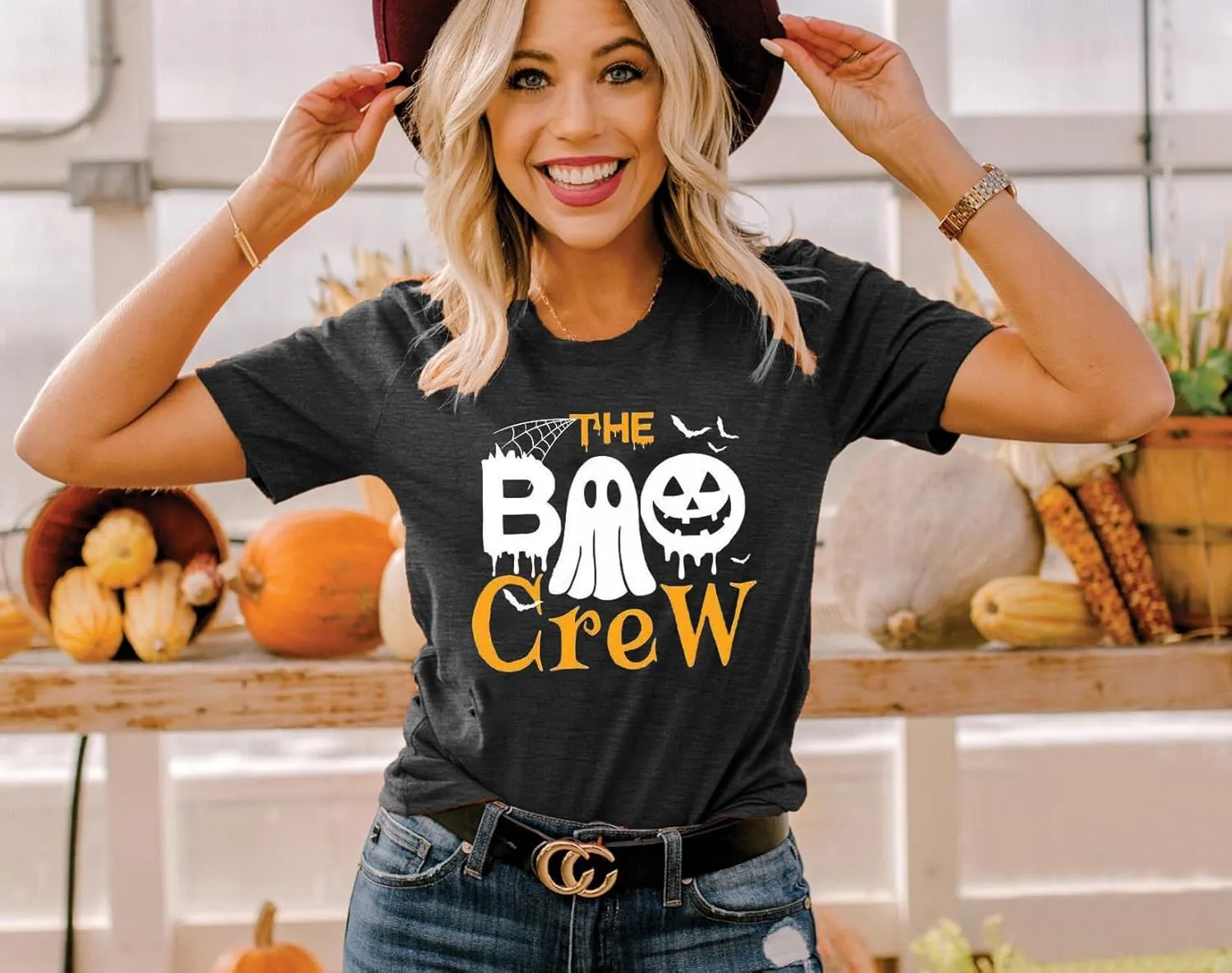 Halloween Shirts for Women Boo Crew Funny Ghost Graphic T Shirts