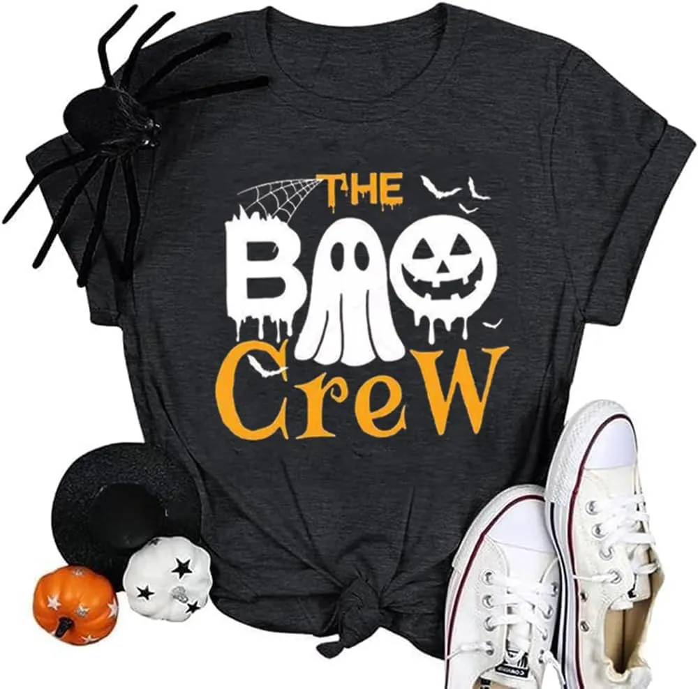 Halloween Shirts for Women Boo Crew Funny Ghost Graphic T Shirts