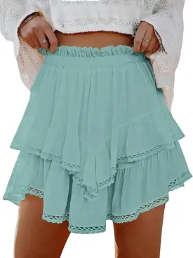 Lepunuo Boho Shorts for Women High Waisted Ruffle Tiered Flowy Skirts with Shorts Underneath Western Outfits Skorts