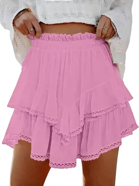 Lepunuo Boho Shorts for Women High Waisted Ruffle Tiered Flowy Skirts with Shorts Underneath Western Outfits Skorts