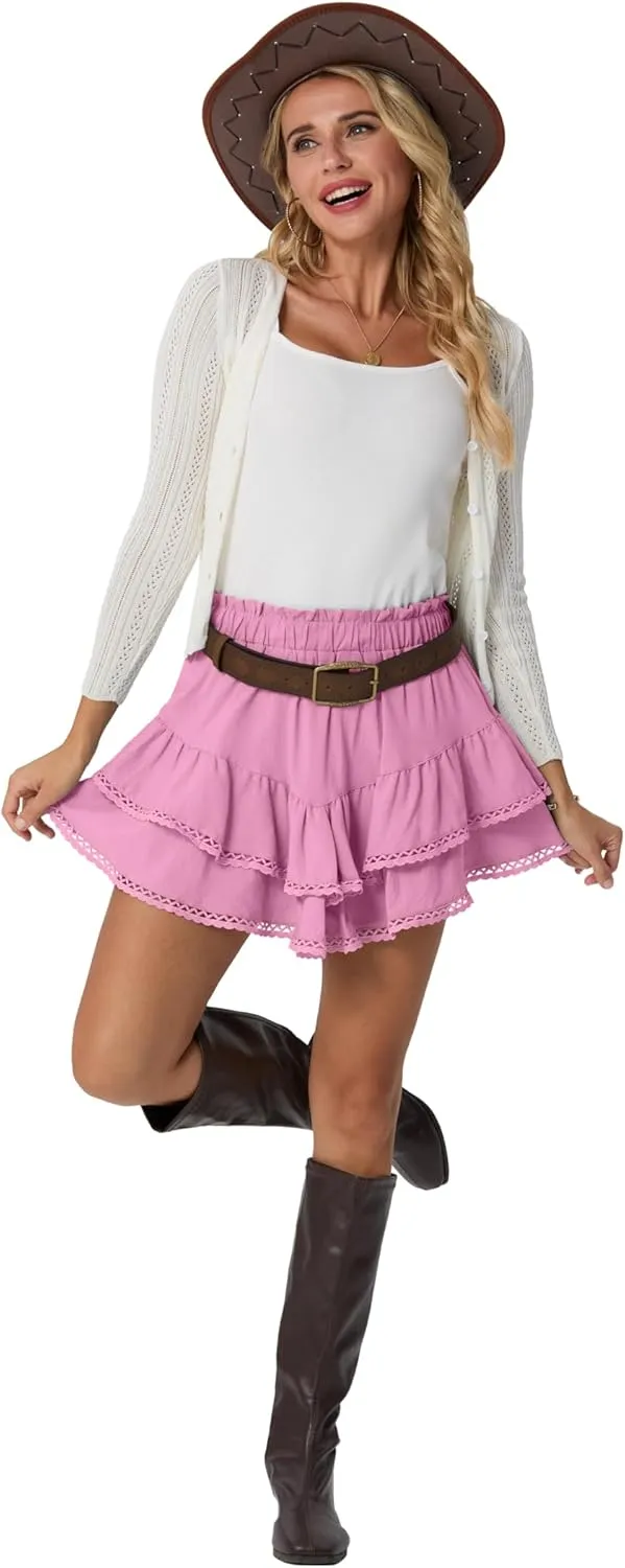 Lepunuo Boho Shorts for Women High Waisted Ruffle Tiered Flowy Skirts with Shorts Underneath Western Outfits Skorts
