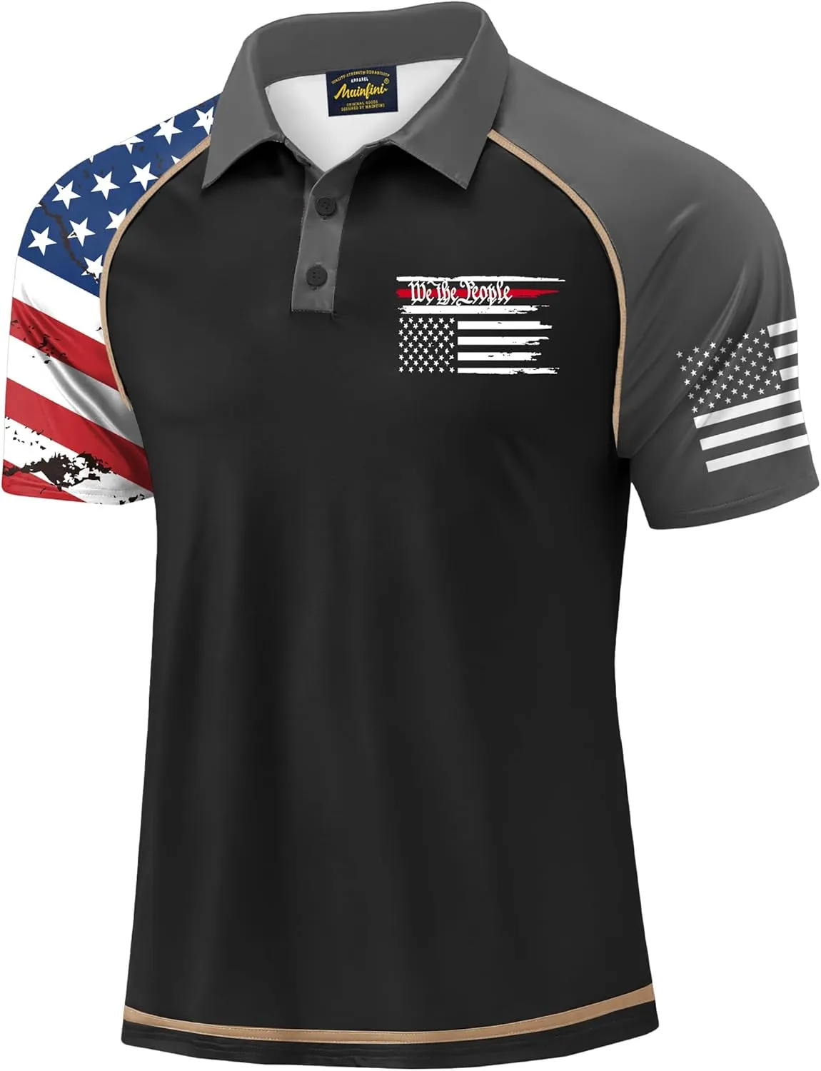 Mainfini Men's Short Sleeve Golf Shirt 1776 USA Flag Graphic Button Polo Shirt (S-3XL)