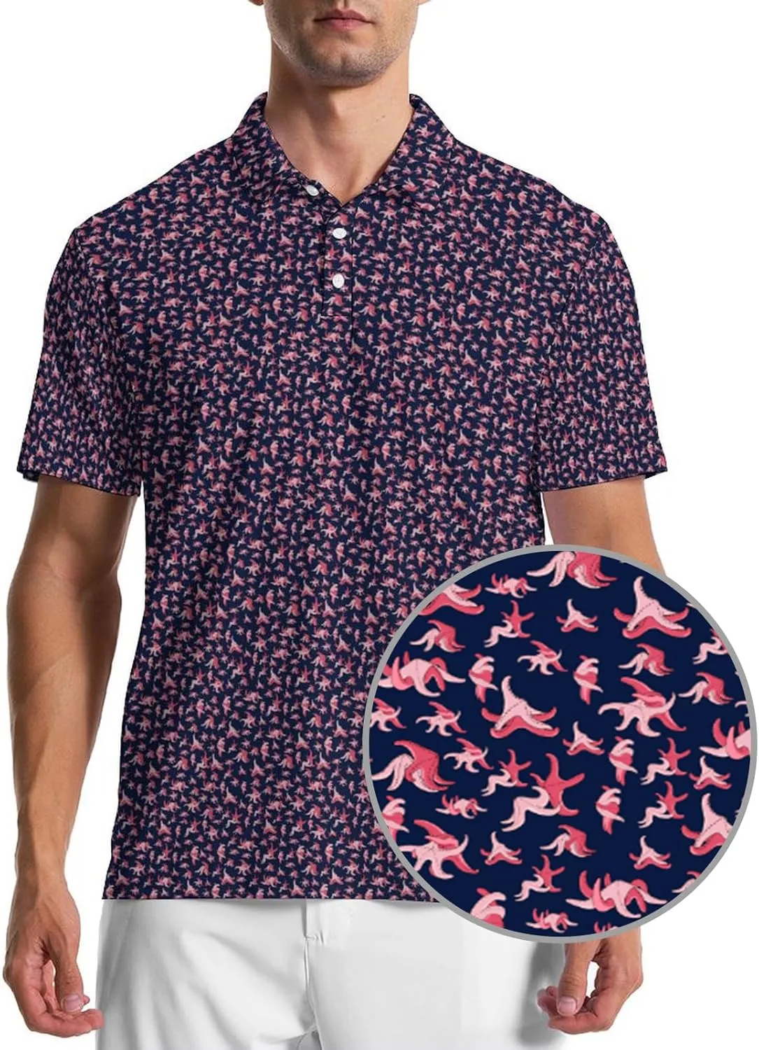 Men's Golf Shirts Moisture Wicking Quick Dry Performance Golf Polo Shirts for Men Fashion Print Short Sleeve Polo Shirts