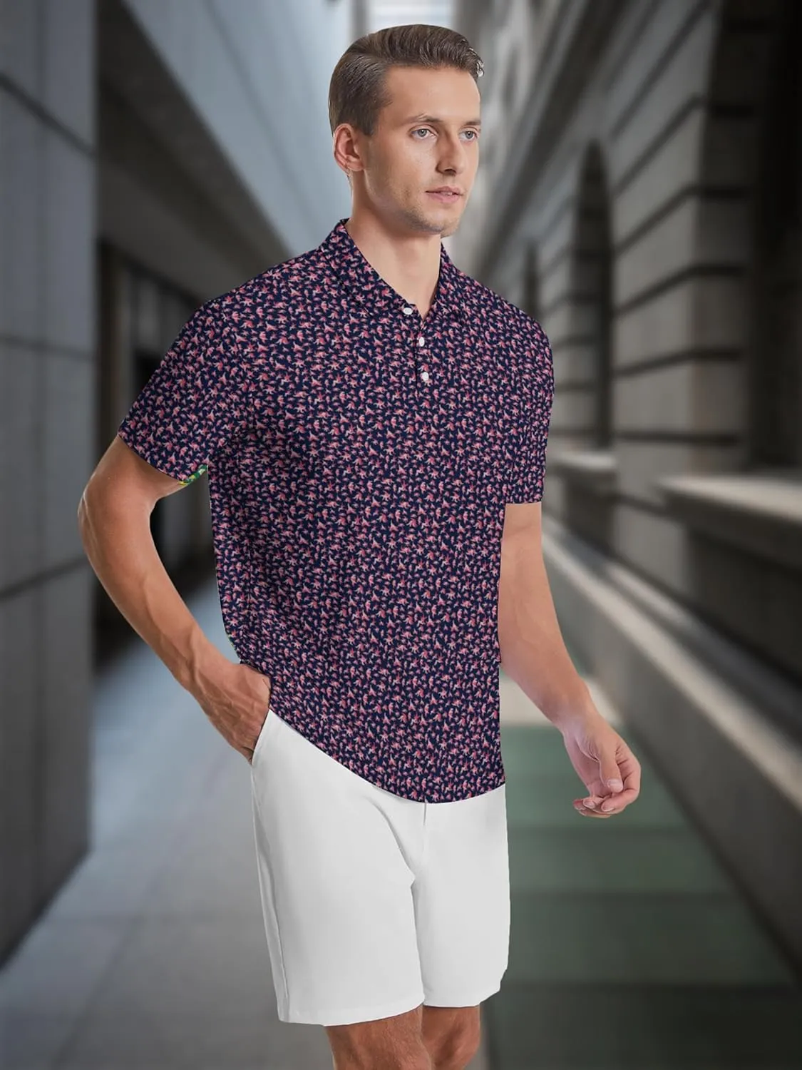 Men's Golf Shirts Moisture Wicking Quick Dry Performance Golf Polo Shirts for Men Fashion Print Short Sleeve Polo Shirts