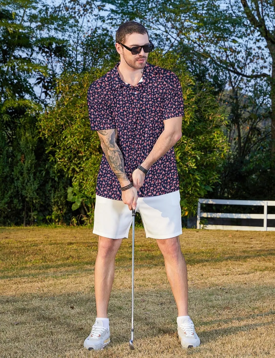 Men's Golf Shirts Moisture Wicking Quick Dry Performance Golf Polo Shirts for Men Fashion Print Short Sleeve Polo Shirts