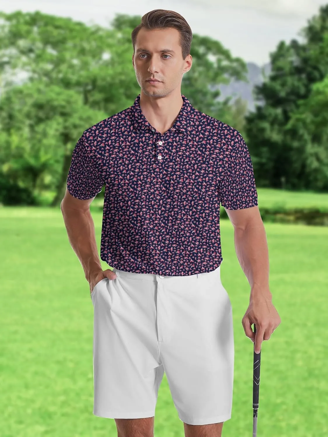 Men's Golf Shirts Moisture Wicking Quick Dry Performance Golf Polo Shirts for Men Fashion Print Short Sleeve Polo Shirts
