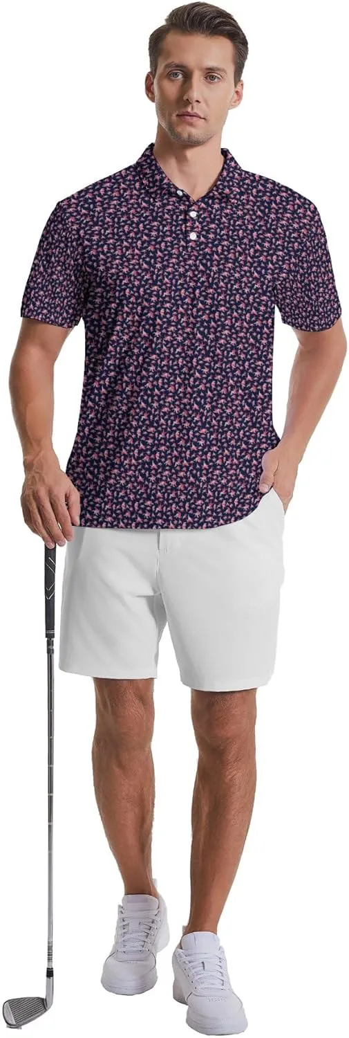 Men's Golf Shirts Moisture Wicking Quick Dry Performance Golf Polo Shirts for Men Fashion Print Short Sleeve Polo Shirts