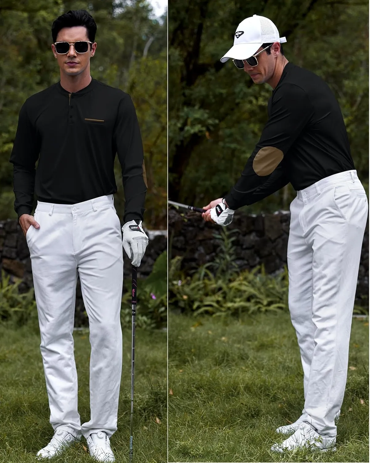 Men's Henley Golf Shirts Long Sleeve Collarless Golf Shirt Casual Moisture Wicking Quick Dry Shirts with Pocket