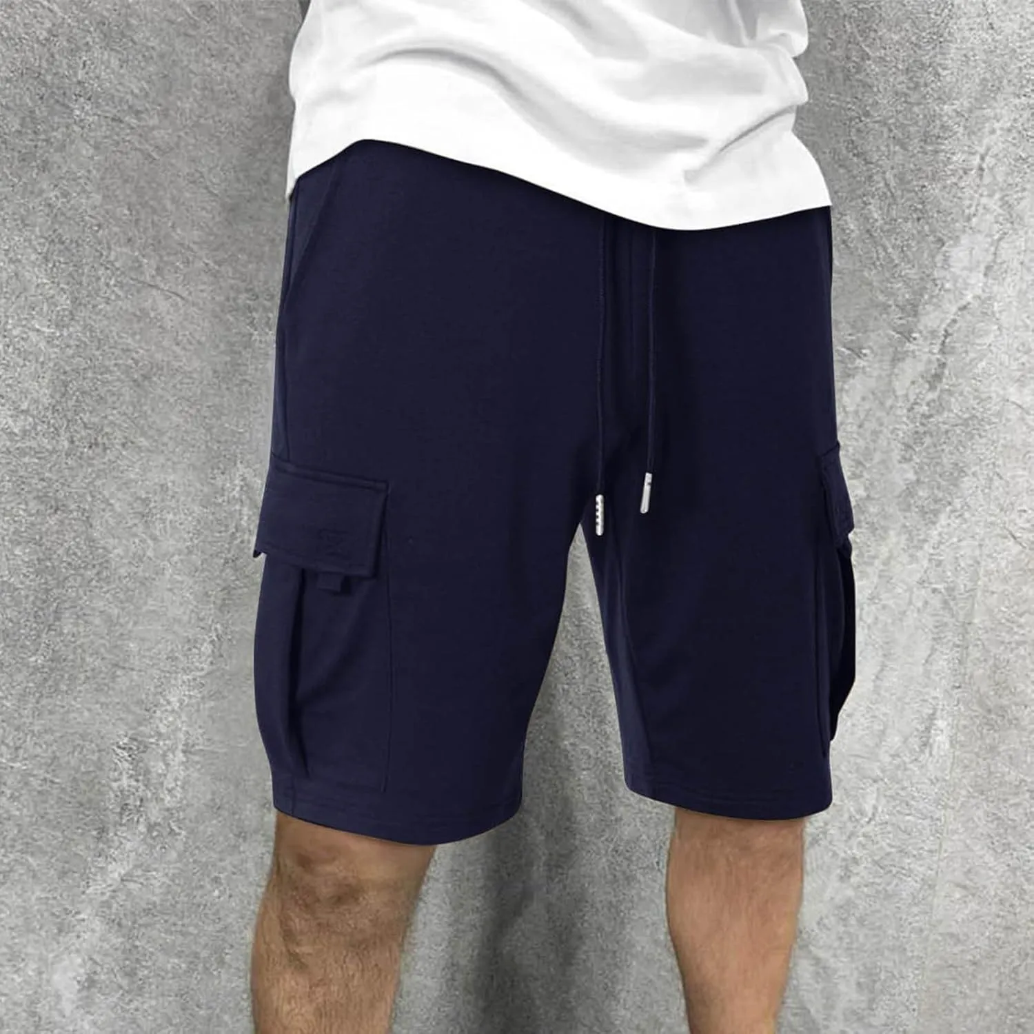 Men's Shorts Cargo Work Outdoors Summer Shorts Elastic Waist Drawstring Classic with Multi Pockets Solid Half Pants