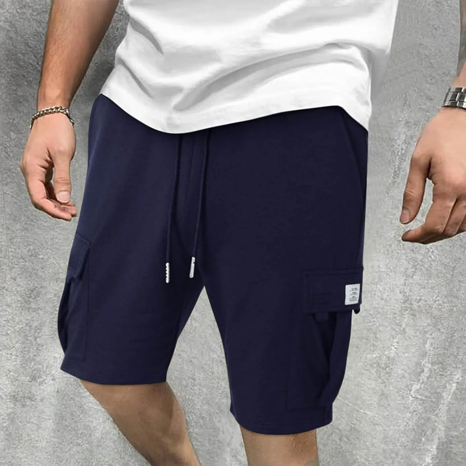 Men's Shorts Cargo Work Outdoors Summer Shorts Elastic Waist Drawstring Classic with Multi Pockets Solid Half Pants