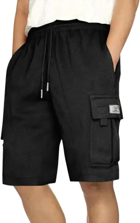 Men's Shorts Cargo Work Outdoors Summer Shorts Elastic Waist Drawstring Classic with Multi Pockets Solid Half Pants