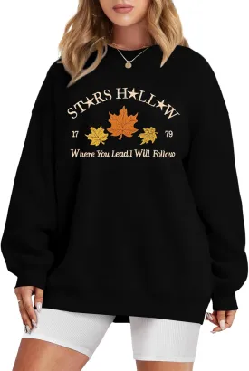 MYHALF Crewneck Sweatshirt for Women Fall Leaf Graphic Sweatshirts Vacation Long Sleeve Drop Shoulder Pullover